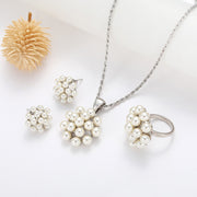 Pearl Pendant Necklace Earrings Ring Jewelry Set