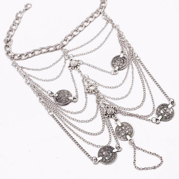 Summer Sexy Silver Tassel Anklet for women Coin Pendant Chain Ankle Bracelet Foot Jewelry Barefoot Sandal