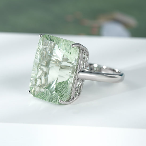 Dan Shaped Natural Green Amethyst Ring S925 Sterling Silver Color Inlaid Luxury