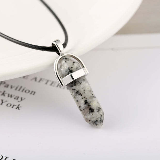 Natural Stone Bullet Hexagon Pillar Necklace