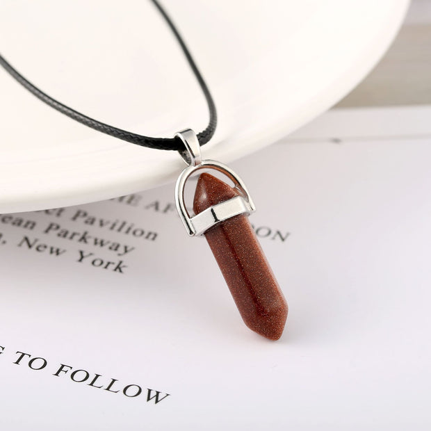 Natural Stone Bullet Hexagon Pillar Necklace