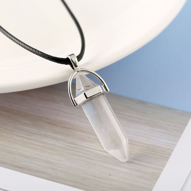 Natural Stone Bullet Hexagon Pillar Necklace