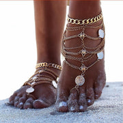 Summer Sexy Silver Tassel Anklet for women Coin Pendant Chain Ankle Bracelet Foot Jewelry Barefoot Sandal