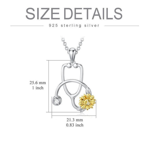 925 Sterling Silver Sunflower Stethoscope Medical Doctor Nurse Student Graduation Pendant Necklace