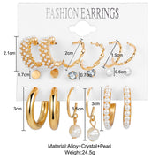 Fashion Gold Hoop Earrings Ladies Pearl Punk Set