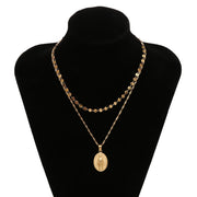 Double layer handmade disc alloy clavicle necklace