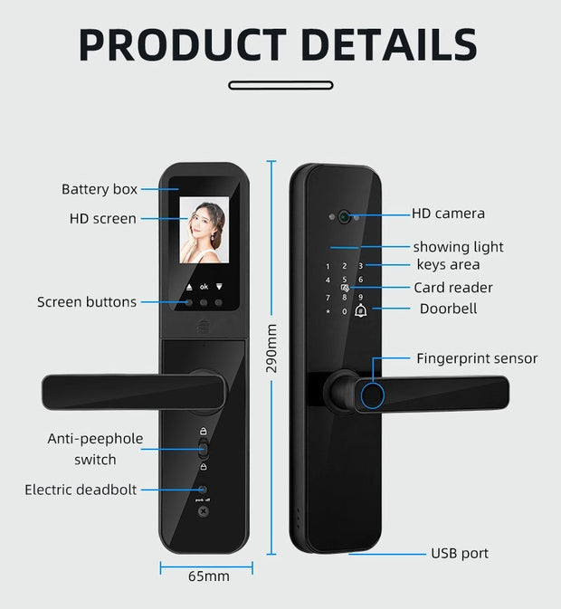 Cat Eye Camera Smart Fingerprint Password Timber Door Lock