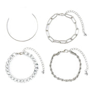 Silver Twist Cuban Chain Bracelet Set For Women