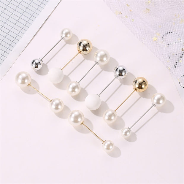 Double-headed Pearl Pin Pin Simple Anti-glare Brooch