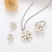 Pearl Pendant Necklace Earrings Ring Jewelry Set