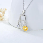 925 Sterling Silver Sunflower Stethoscope Medical Doctor Nurse Student Graduation Pendant Necklace