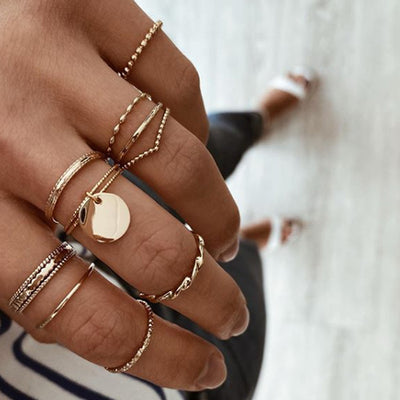 Creative Geometric Gold Plated Statement Knuckle Rings Set