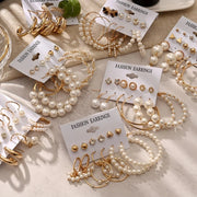 Fashion Gold Hoop Earrings Ladies Pearl Punk Set