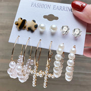 Fashion Gold Hoop Earrings Ladies Pearl Punk Set