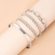 Silver Twist Cuban Chain Bracelet Set For Women